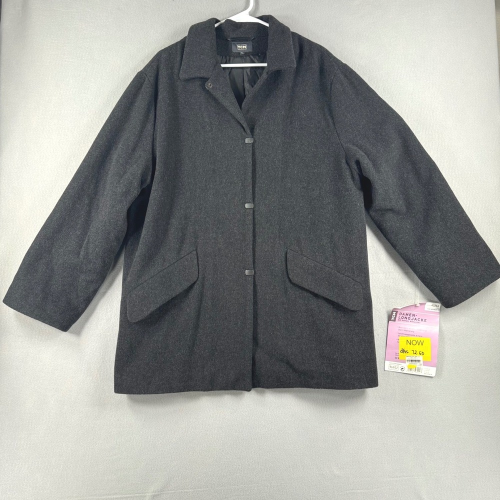 TCM Damen-Longjacke Wool Blend Coat Charcoal Gray Snap Front Jacket Sz 42/44